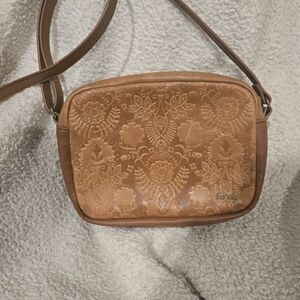The Sak Brown Embossed Leather Crossbody Bag